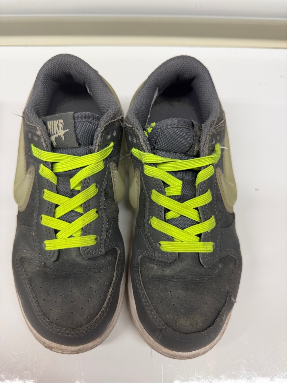Nike Kids Gray Sneakers with Neon Green Laces